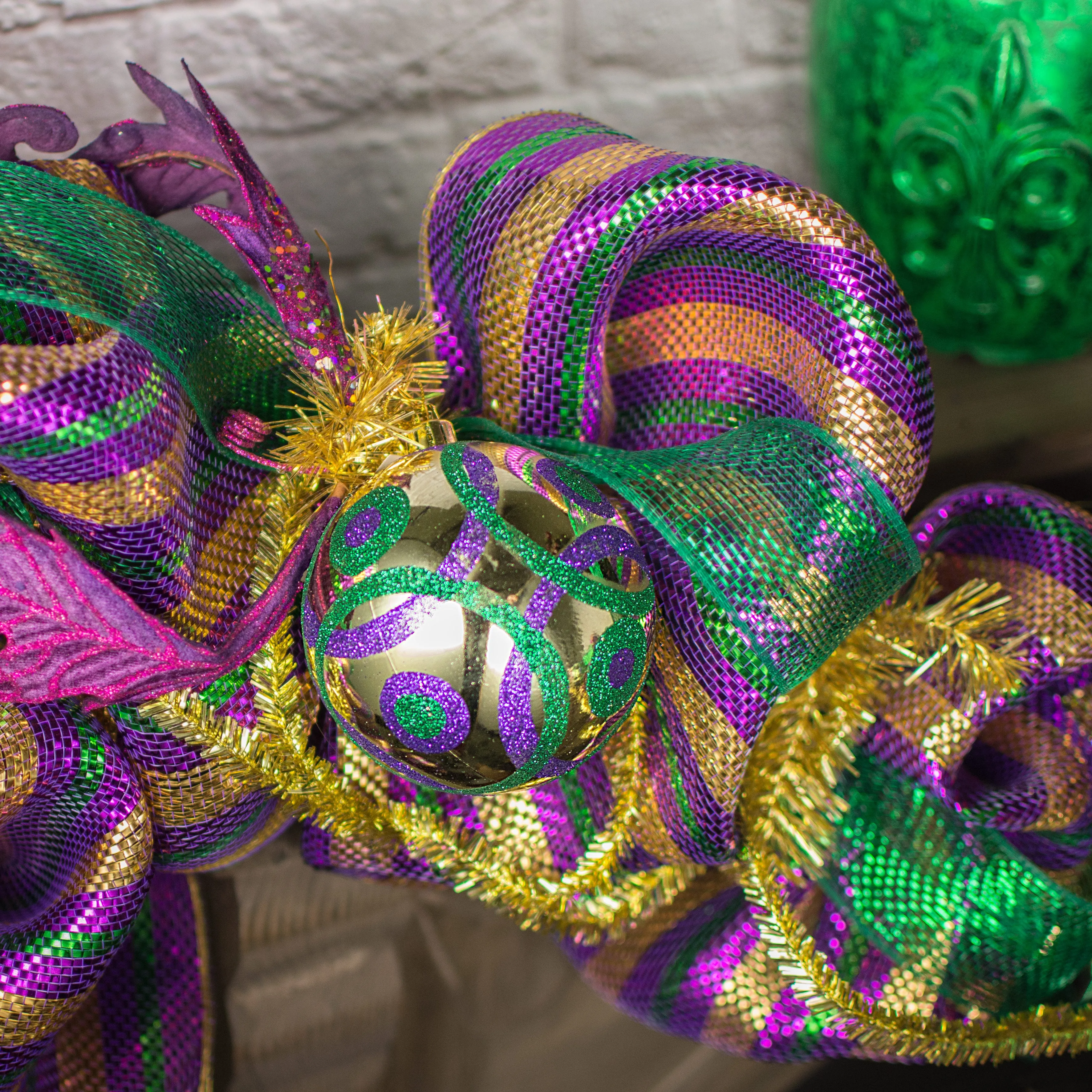 100MM Glitter Circles Ball Ornament: Mardi Gras