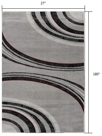 15' Gray Abstract Power Loom Runner Rug