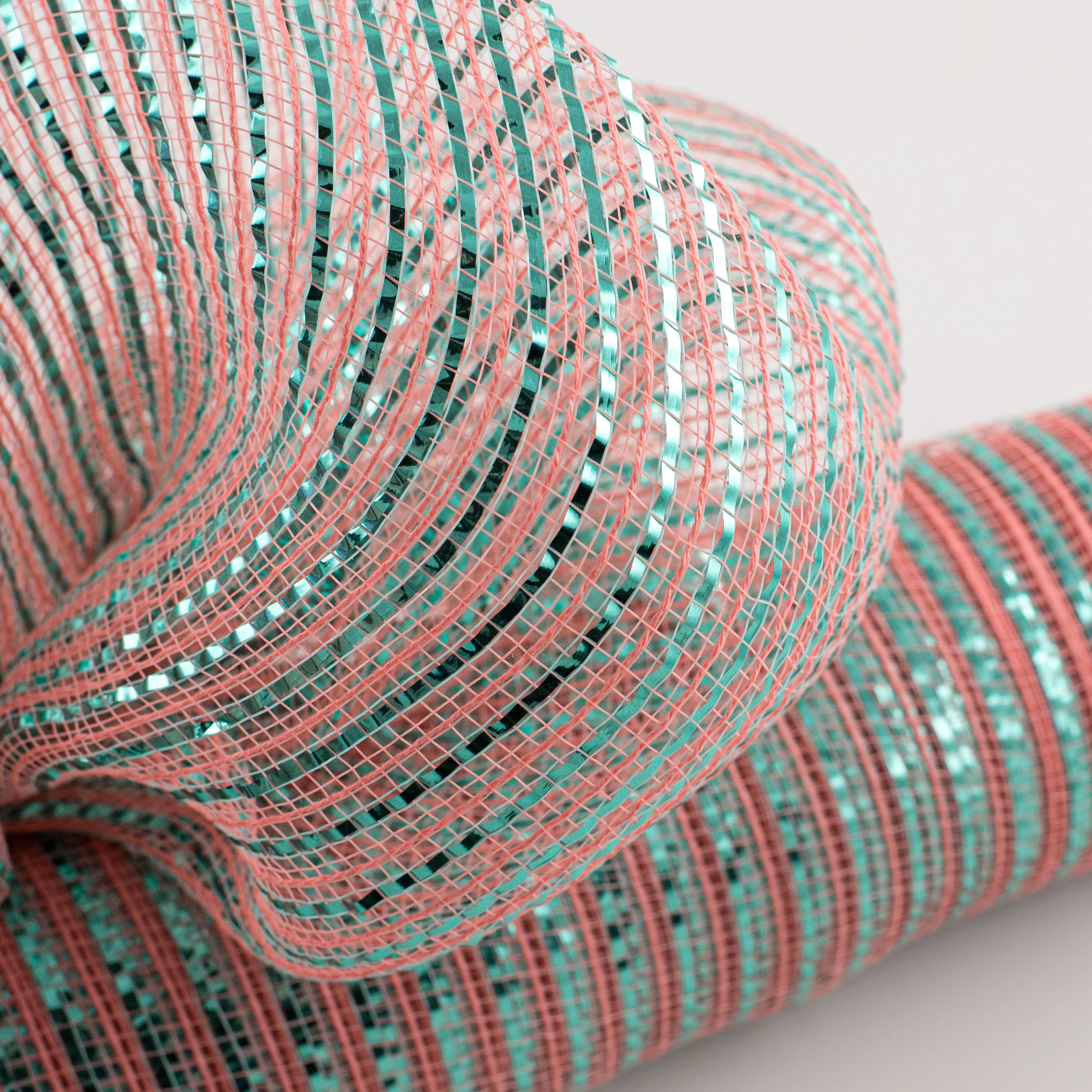 21" All Foil Thick Metallic Mesh: Coral & Aqua