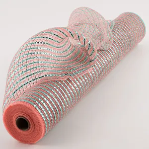 21" All Foil Thick Metallic Mesh: Coral & Aqua