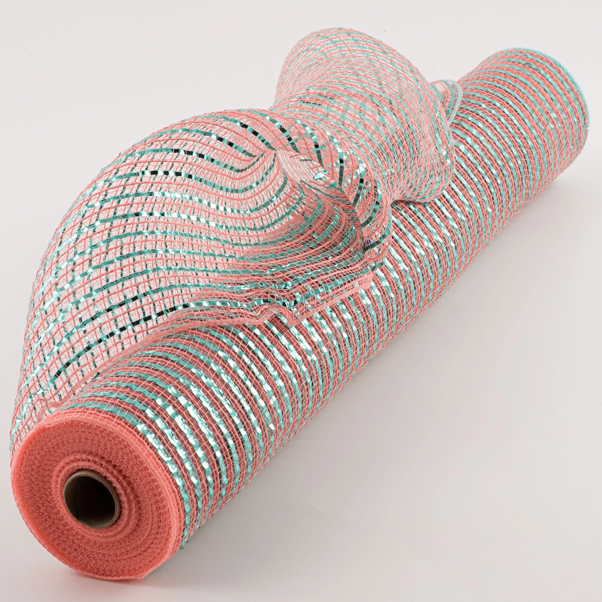 21" All Foil Thick Metallic Mesh: Coral & Aqua