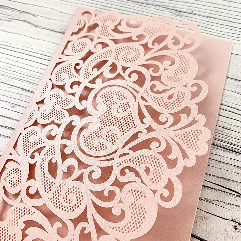 Amelie Laser Cut Pocket Invitation in Blush Pink