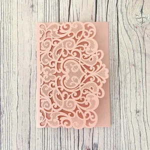 Amelie Laser Cut Pocket Invitation in Blush Pink