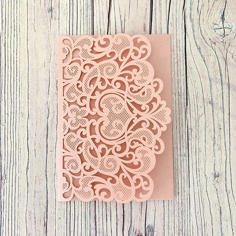 Amelie Laser Cut Pocket Invitation in Blush Pink