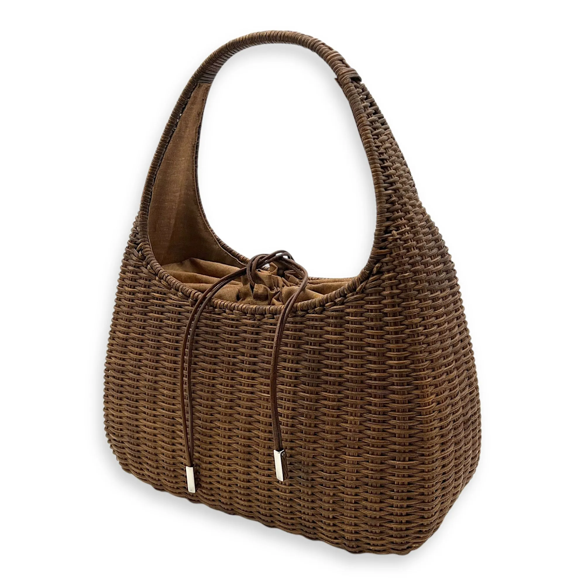 Basket Brown Shoulder Bag in Rattan