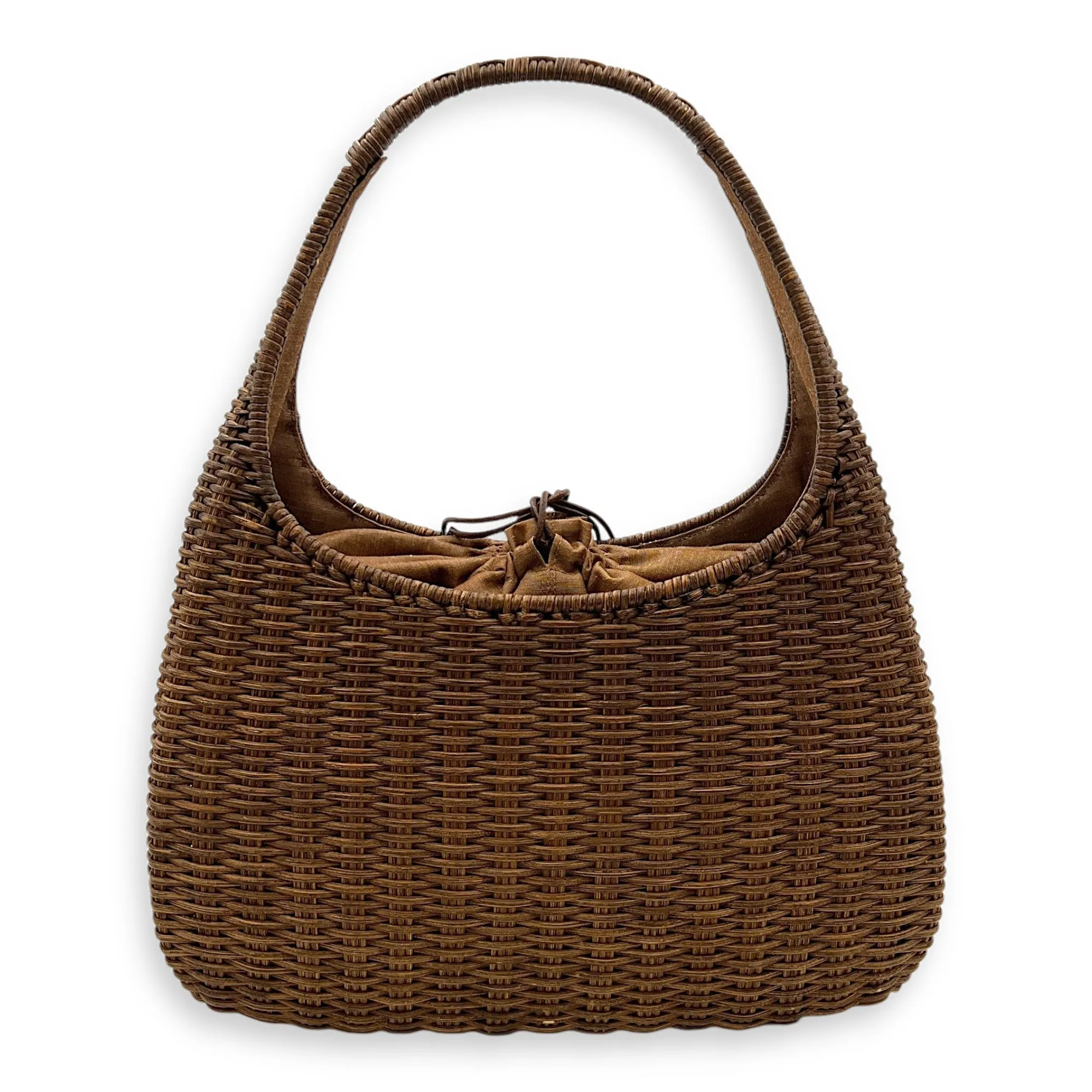 Basket Brown Shoulder Bag in Rattan