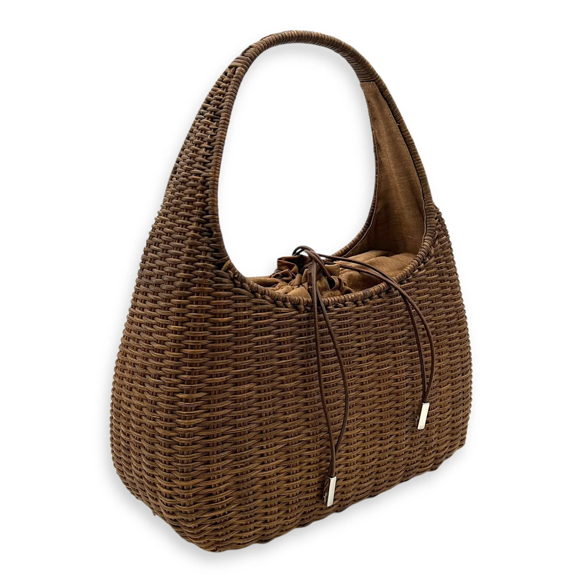 Basket Brown Shoulder Bag in Rattan