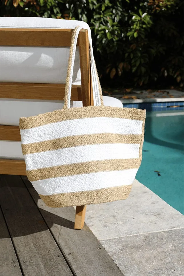 Beach Bag - White and Natural Stripe