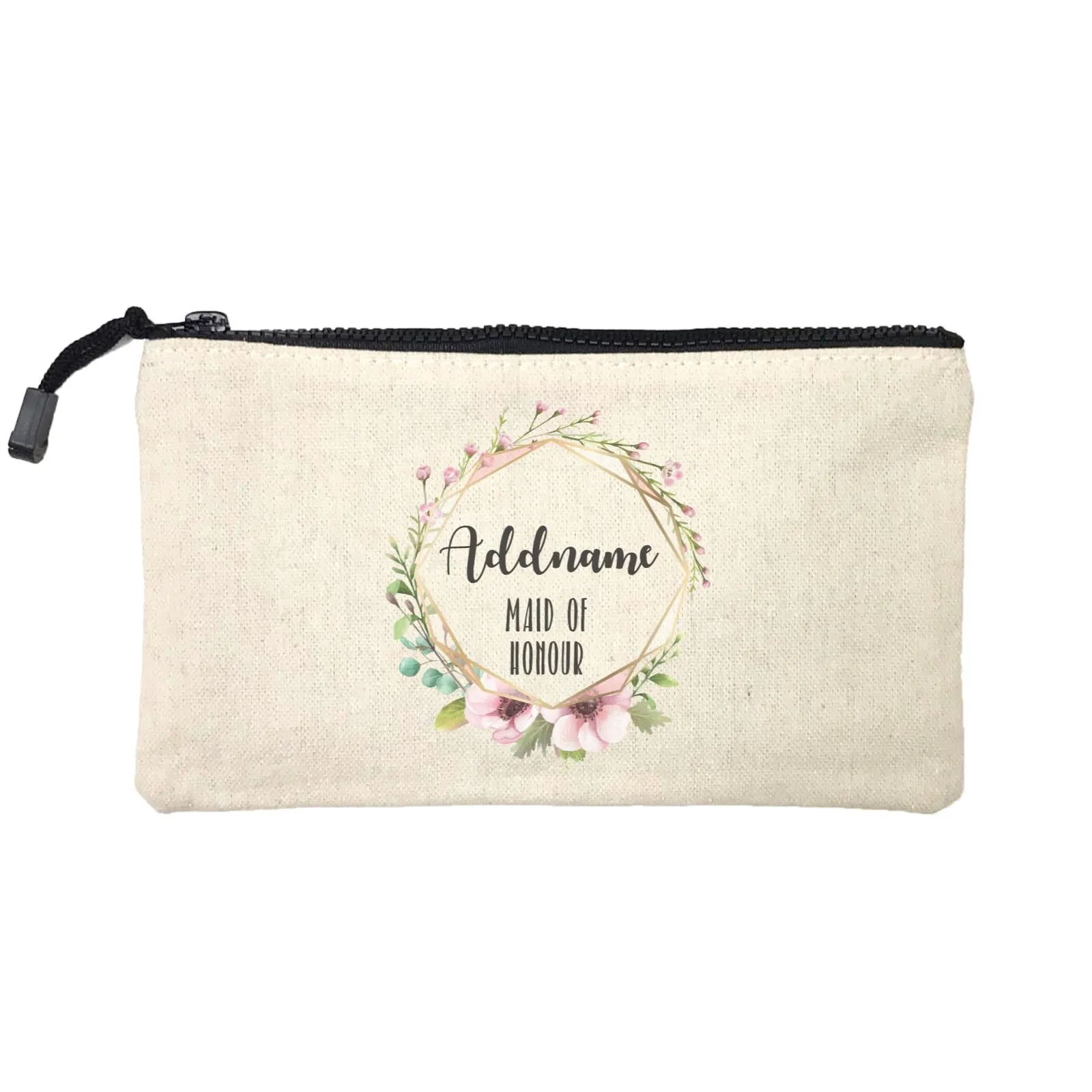 Bridesmaid Floral Modern Pink with Geometric Frame Maid of Honour Addname Mini Accessories Stationery Pouch