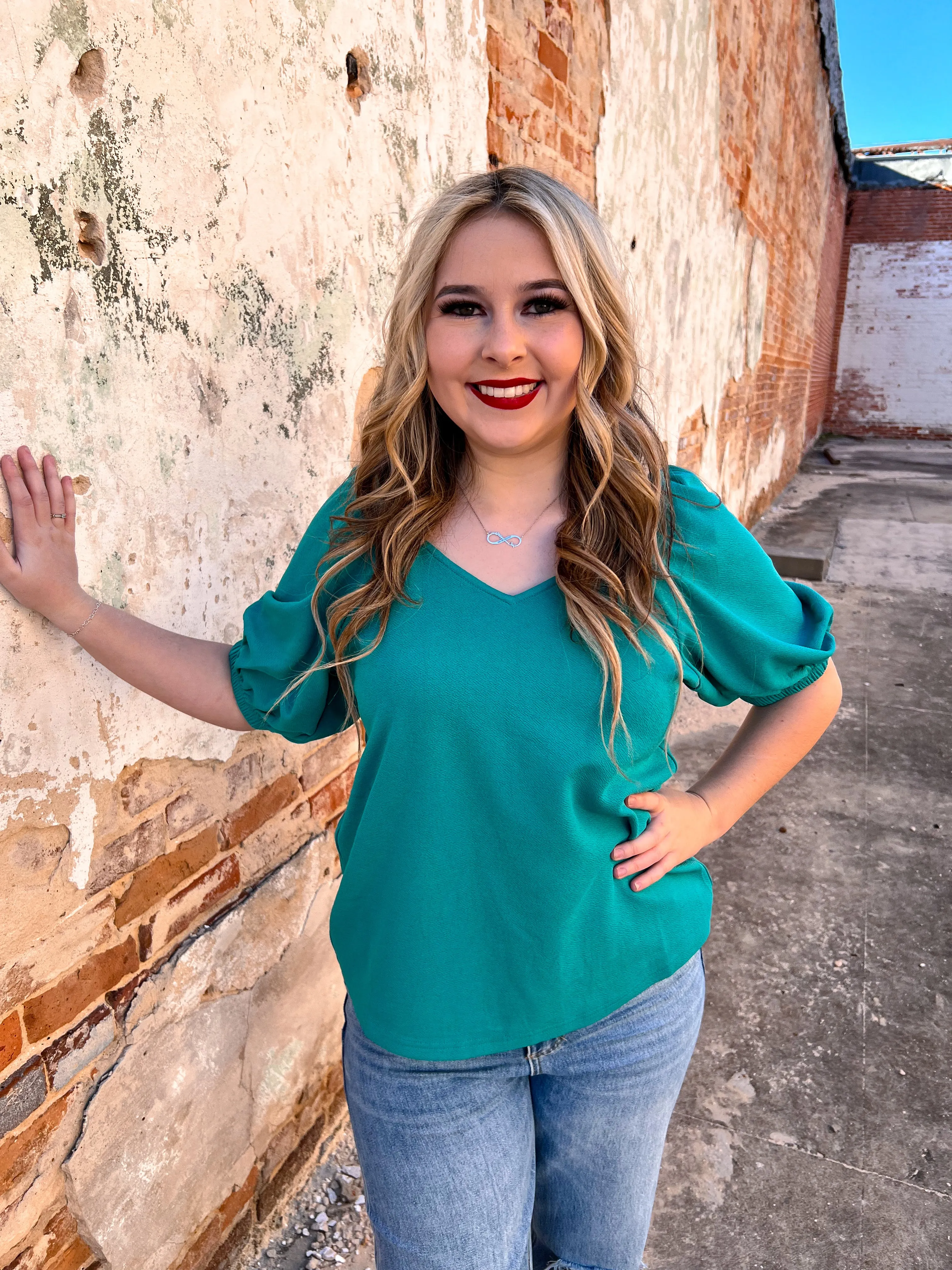 Carolyn Puff Sleeve V- Neck Top