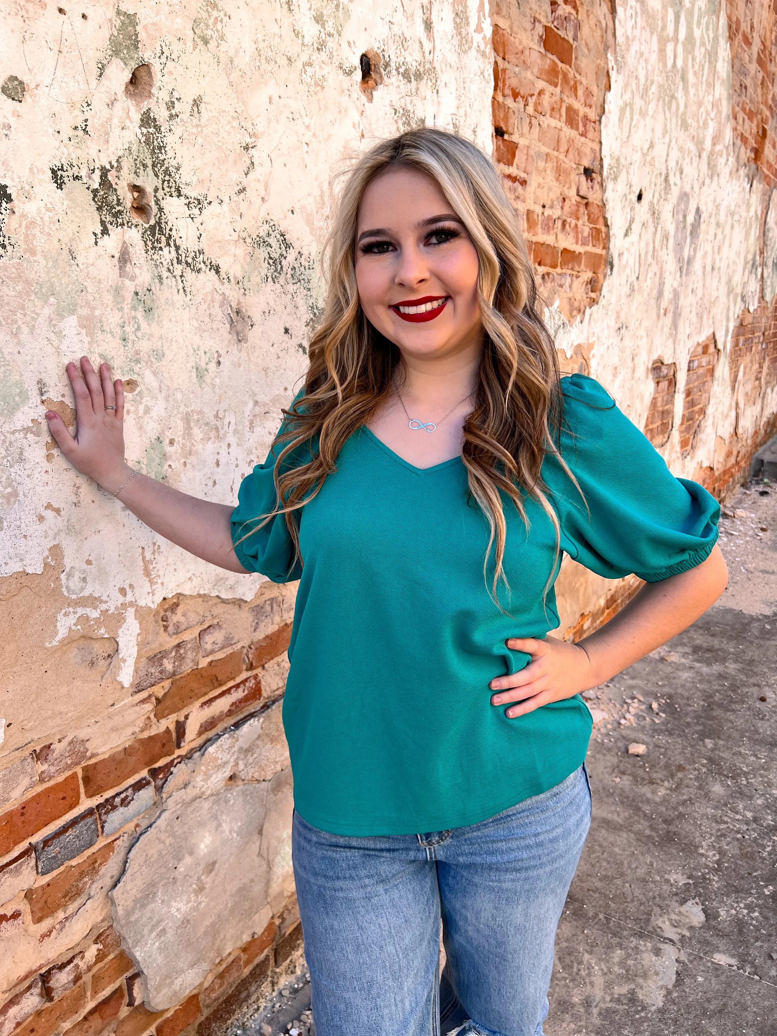 Carolyn Puff Sleeve V- Neck Top
