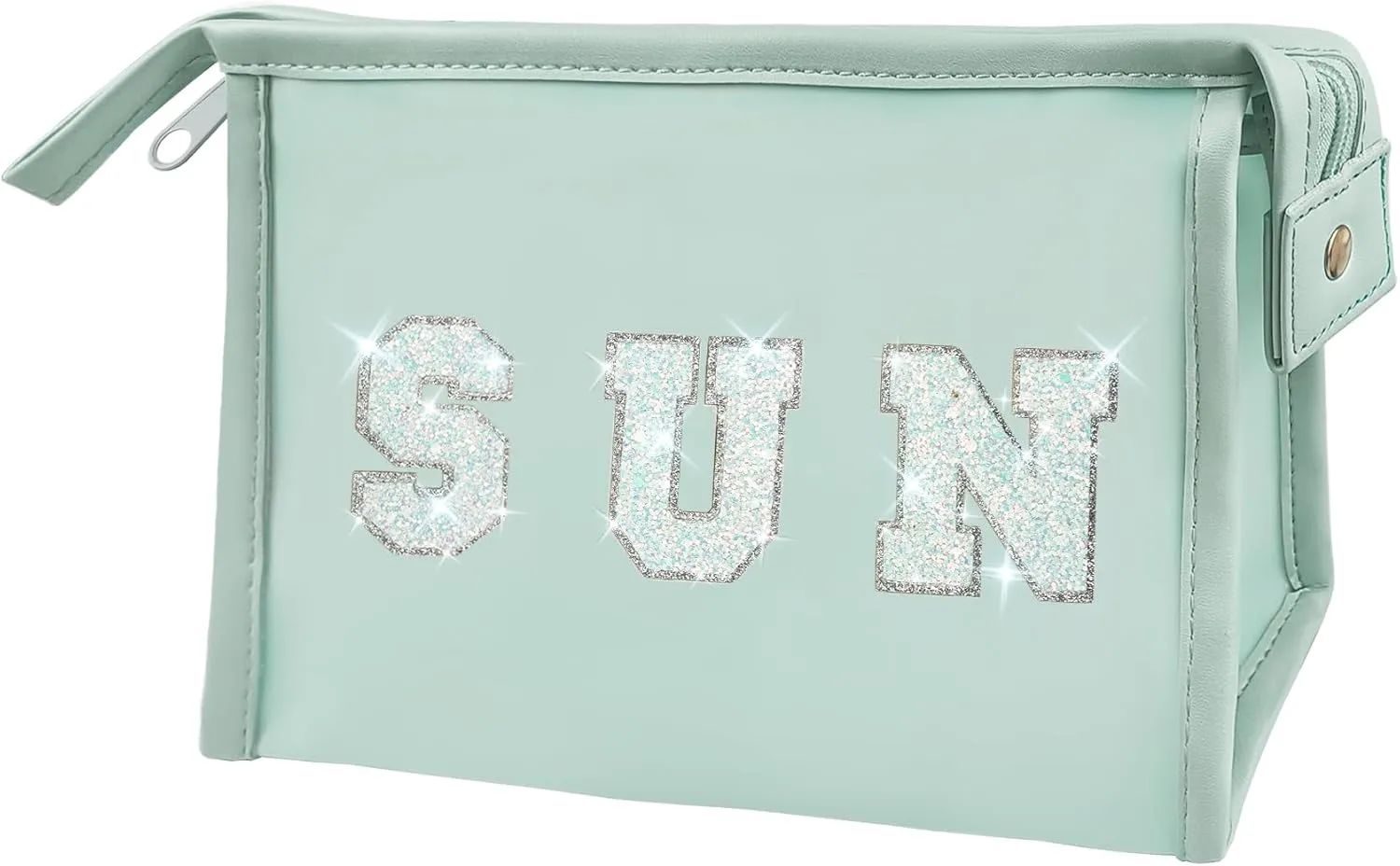 COSHAYSOO Clear Makeup Bag Sunscreen Pouch with Preppy Letter Patch for Women Teenager Girls Travel Cosmetic Toiletry Goggles Pool Beach Summer Stuff Accessories-Blue SUN