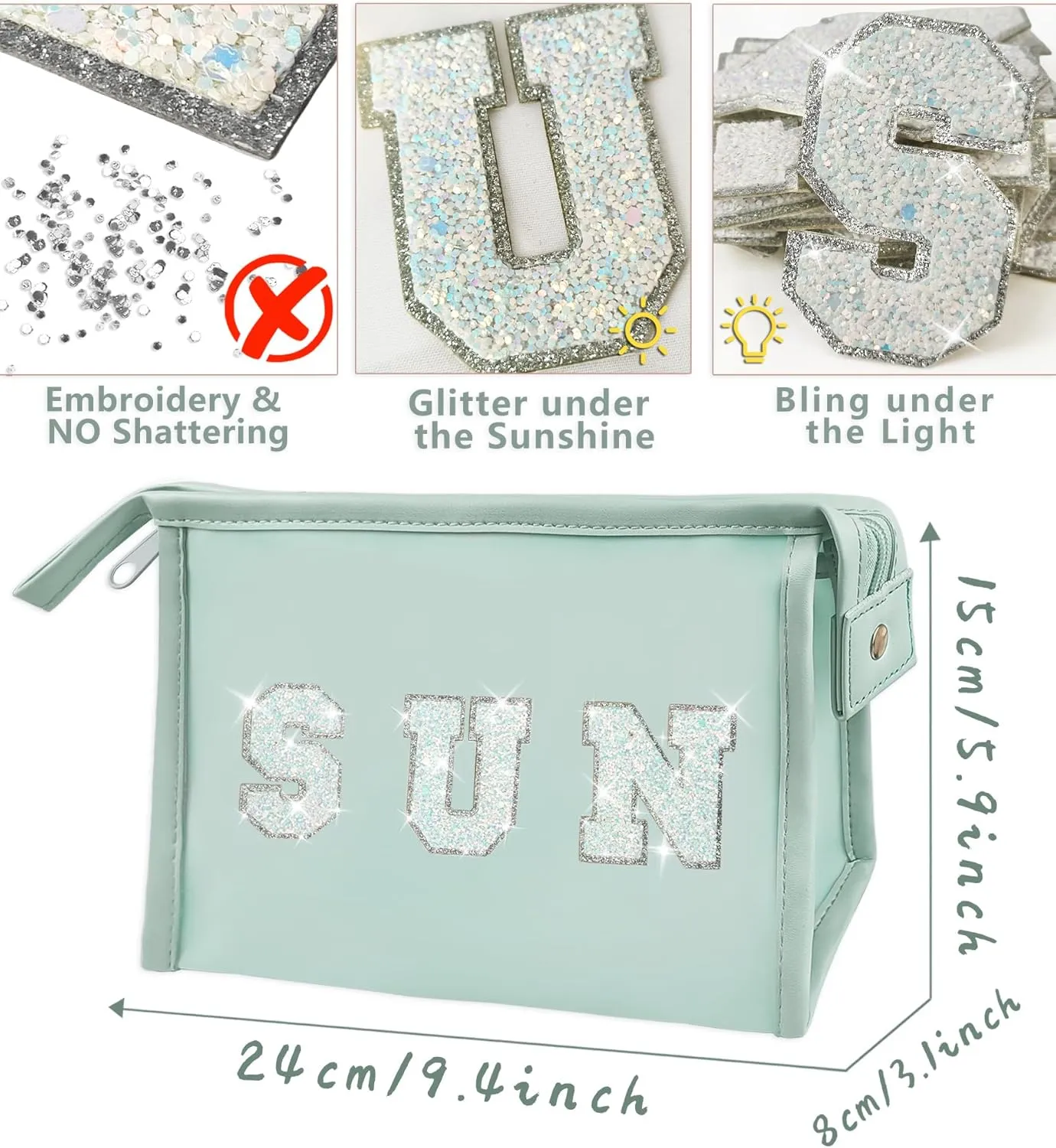 COSHAYSOO Clear Makeup Bag Sunscreen Pouch with Preppy Letter Patch for Women Teenager Girls Travel Cosmetic Toiletry Goggles Pool Beach Summer Stuff Accessories-Blue SUN