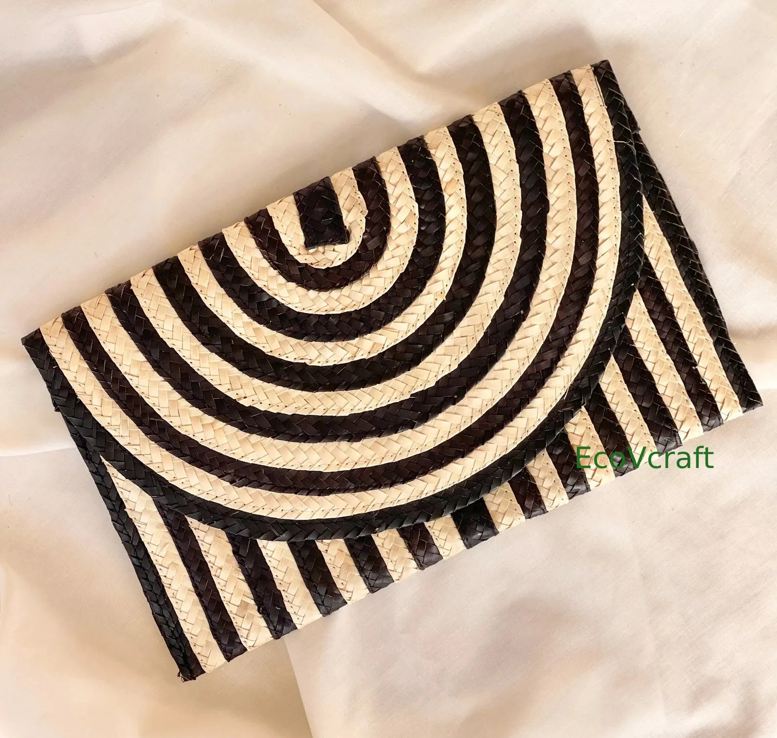 Envelope Natural Black and White Rectangular Clutch Bag