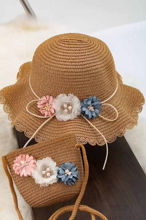 Floppy Straw Hat and Bag Set