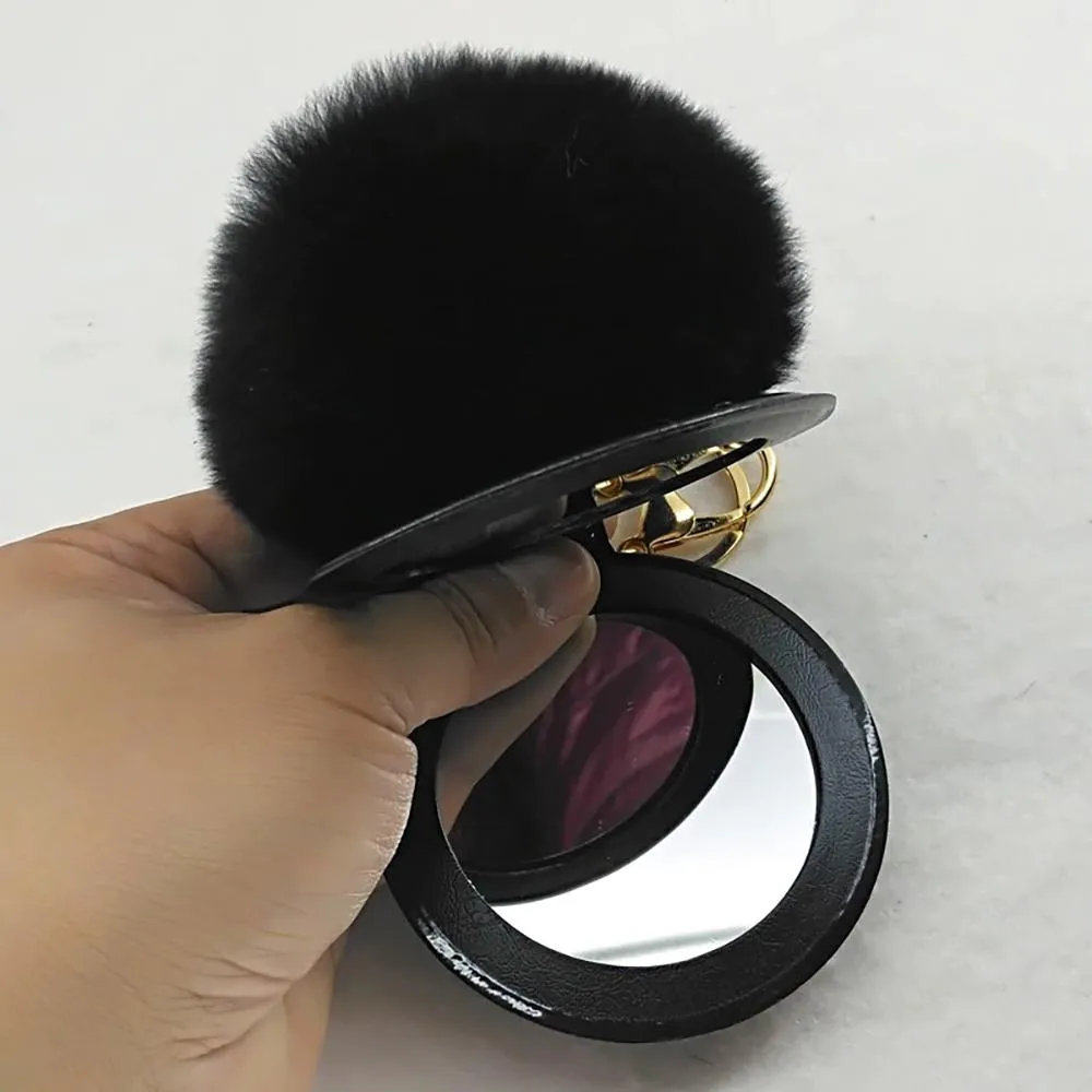 Fluffy Pompom Keychain with Mirror