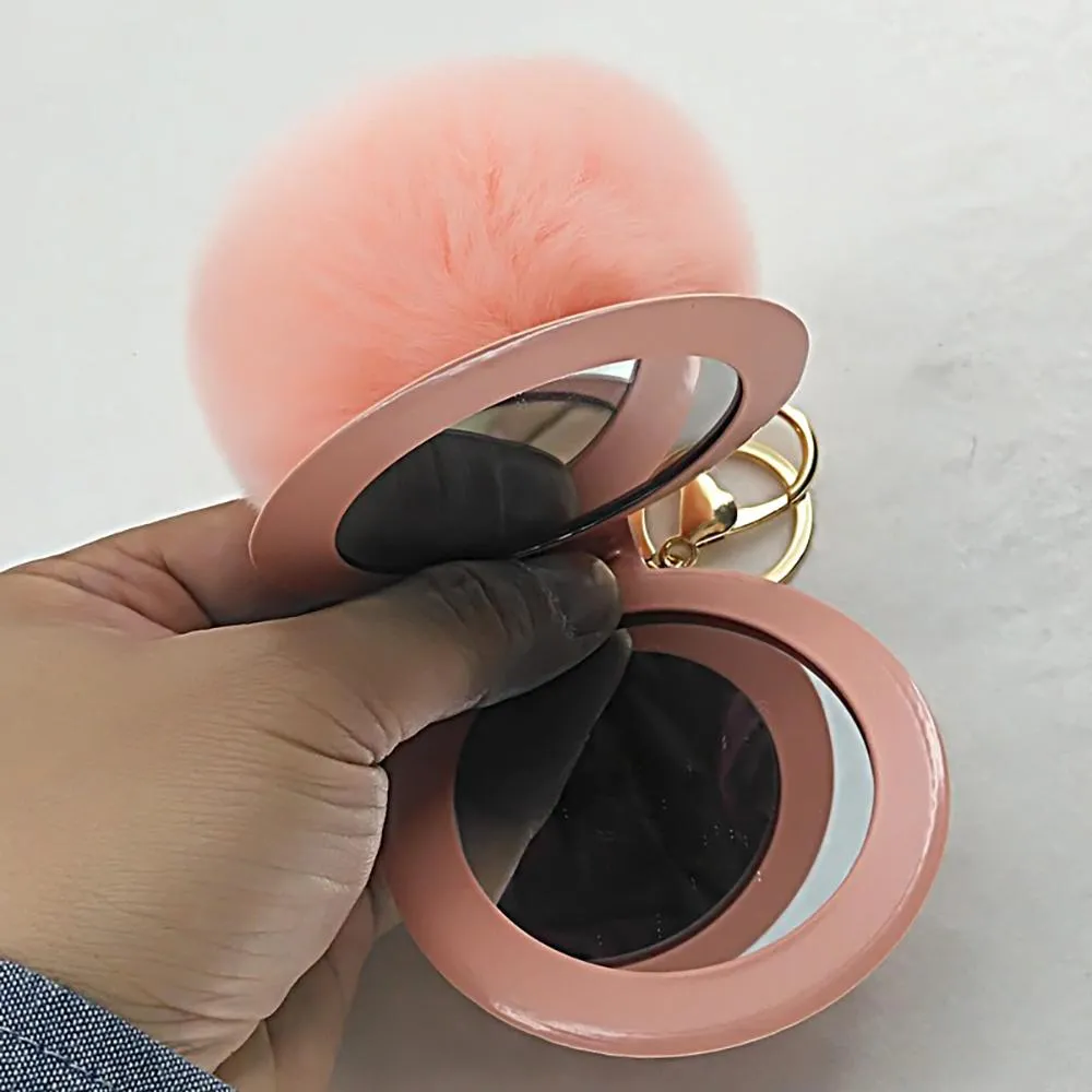 Fluffy Pompom Keychain with Mirror