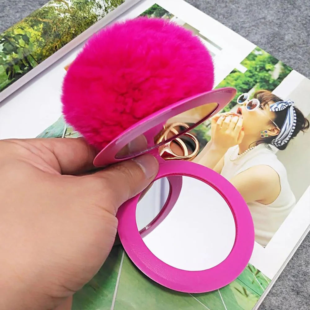 Fluffy Pompom Keychain with Mirror