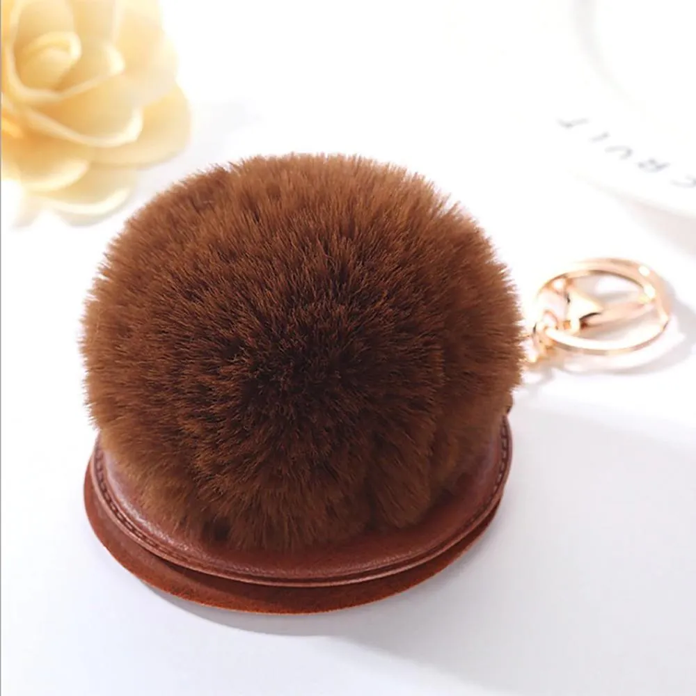 Fluffy Pompom Keychain with Mirror