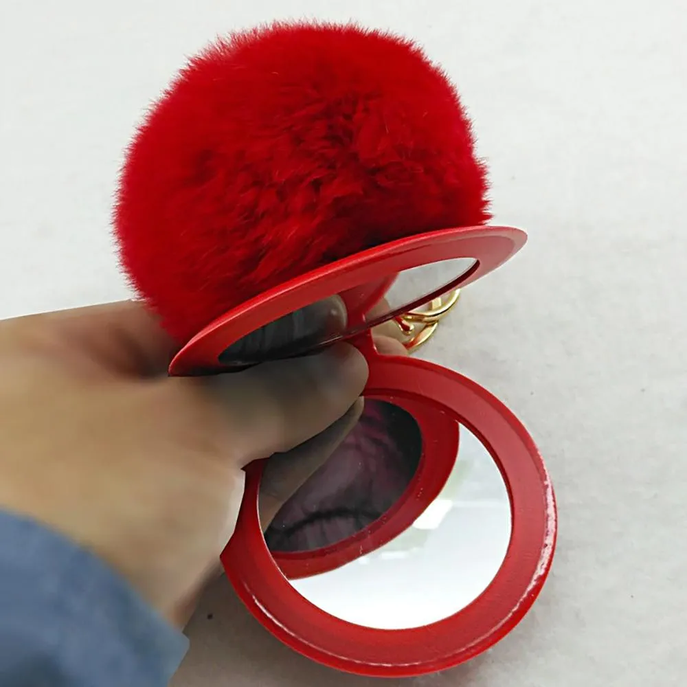 Fluffy Pompom Keychain with Mirror