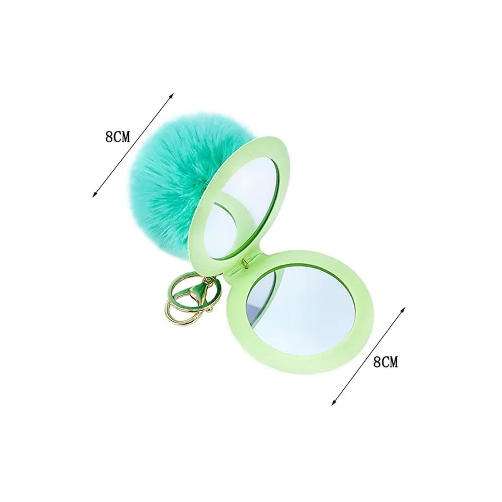 Fluffy Pompom Keychain with Mirror