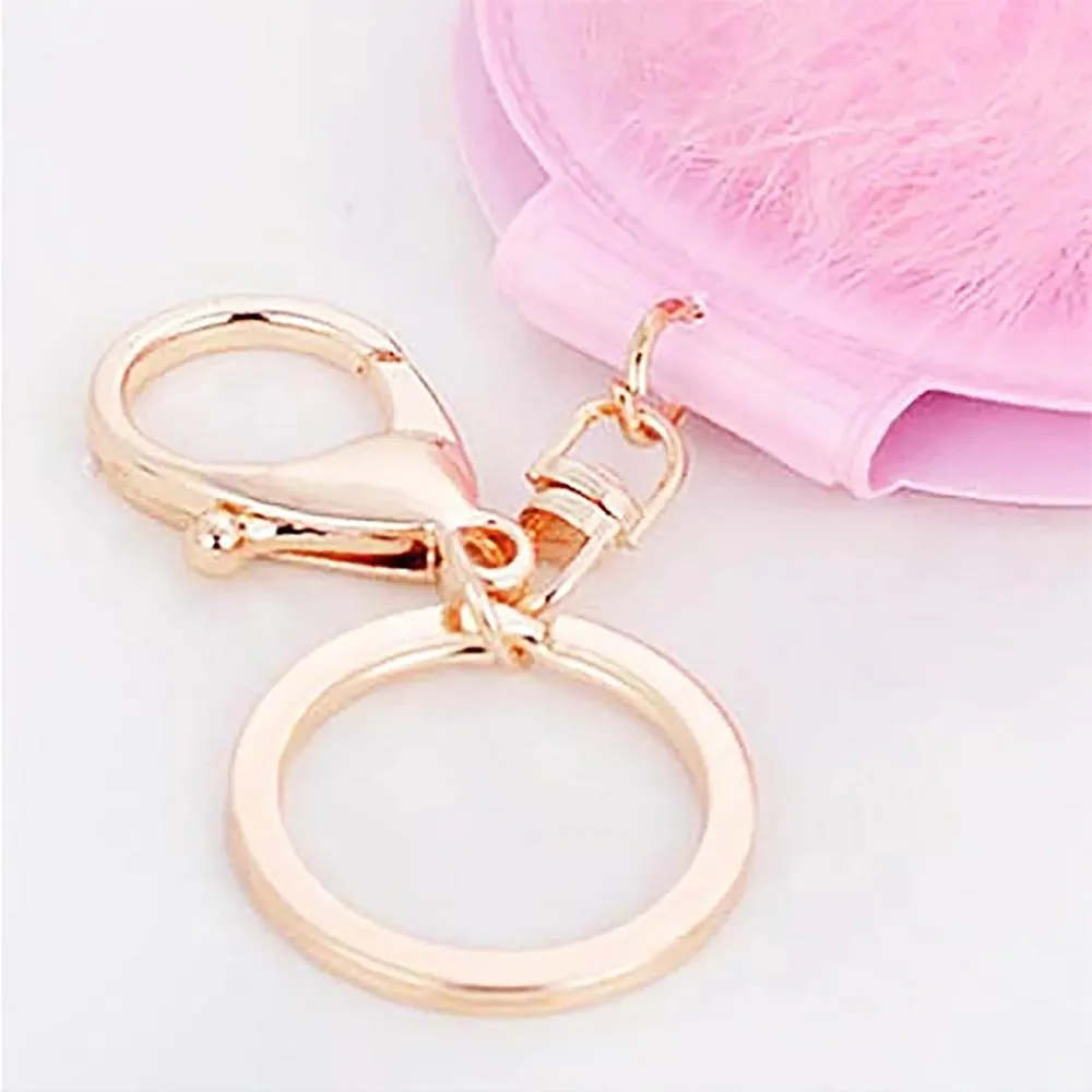 Fluffy Pompom Keychain with Mirror