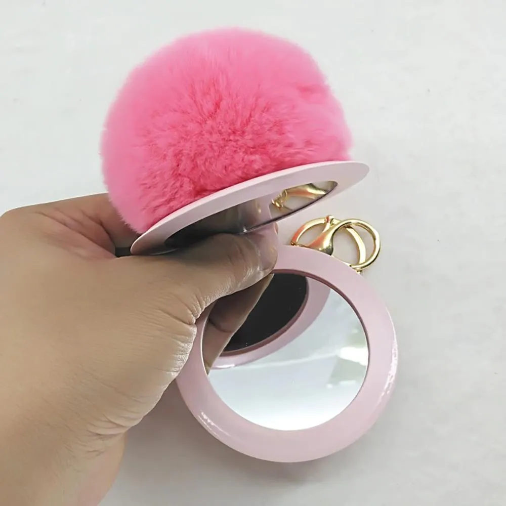 Fluffy Pompom Keychain with Mirror