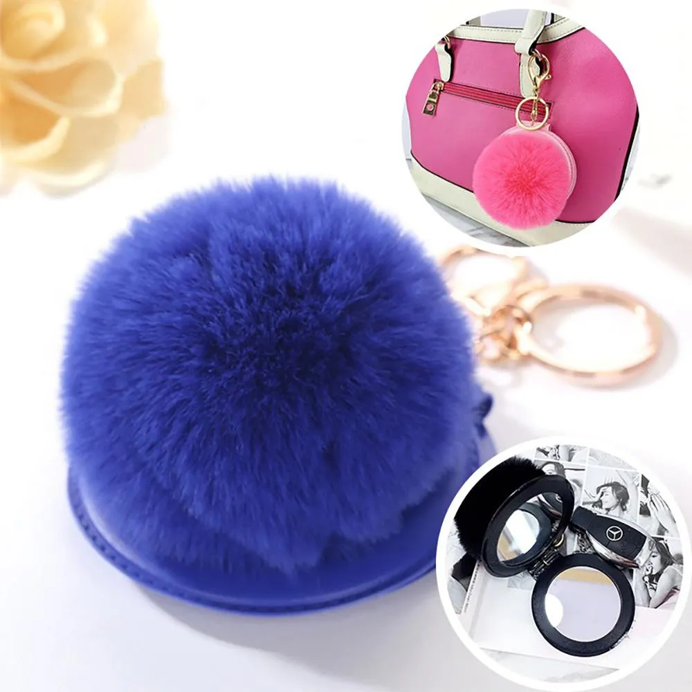 Fluffy Pompom Keychain with Mirror