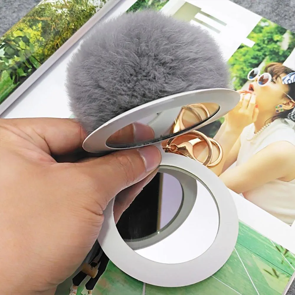 Fluffy Pompom Keychain with Mirror