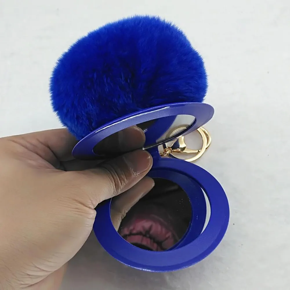 Fluffy Pompom Keychain with Mirror