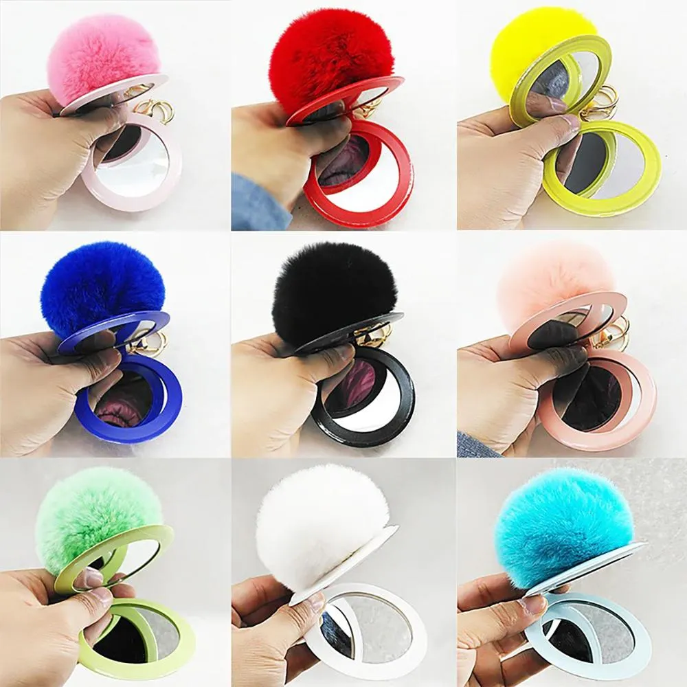 Fluffy Pompom Keychain with Mirror