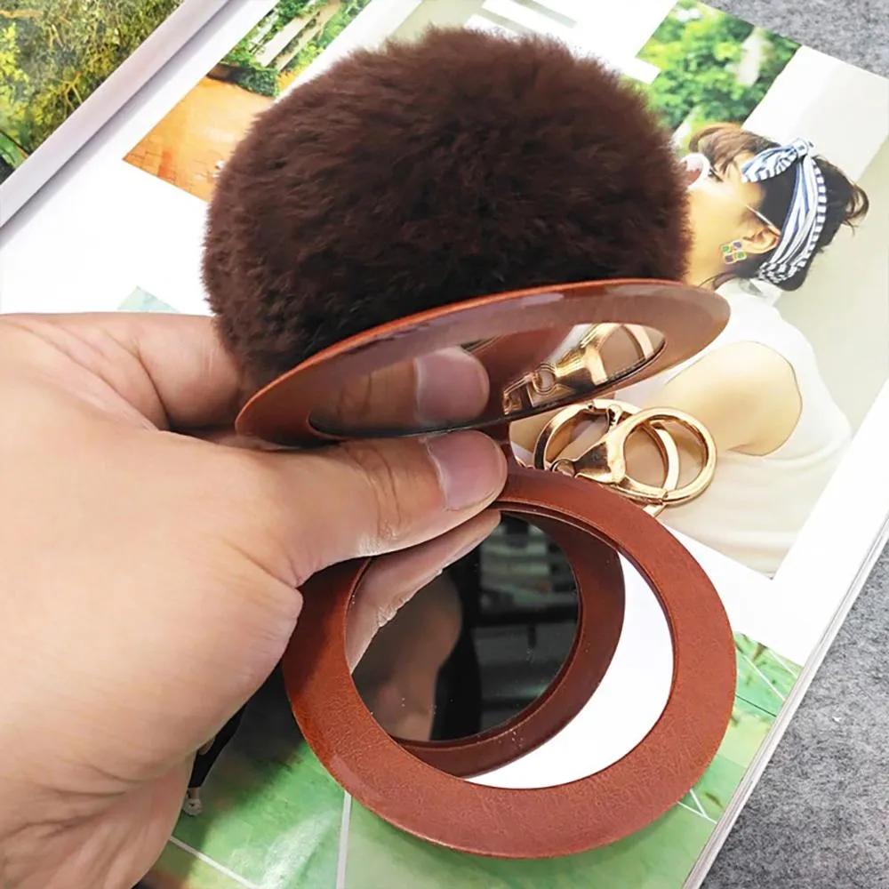 Fluffy Pompom Keychain with Mirror