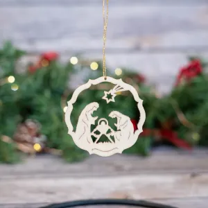 Laser Cut Wreath Ornament with Nativity Center