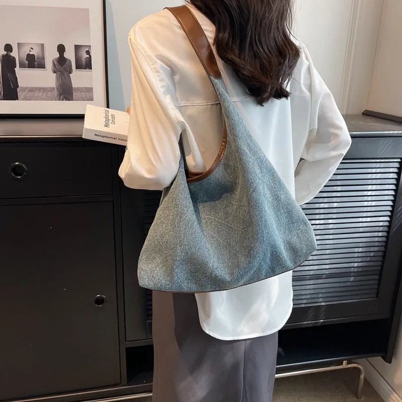 Maria Denim Shoulder Hobo Bags - 2 Colors