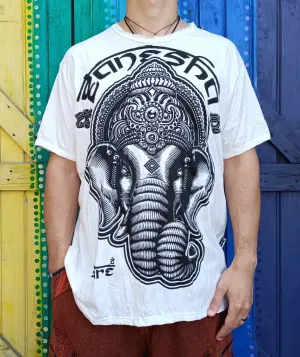 Men's Hippie Thailand Sure Printed Soft Cotton T-Shirt - White Ganesha - Size Xtra Large