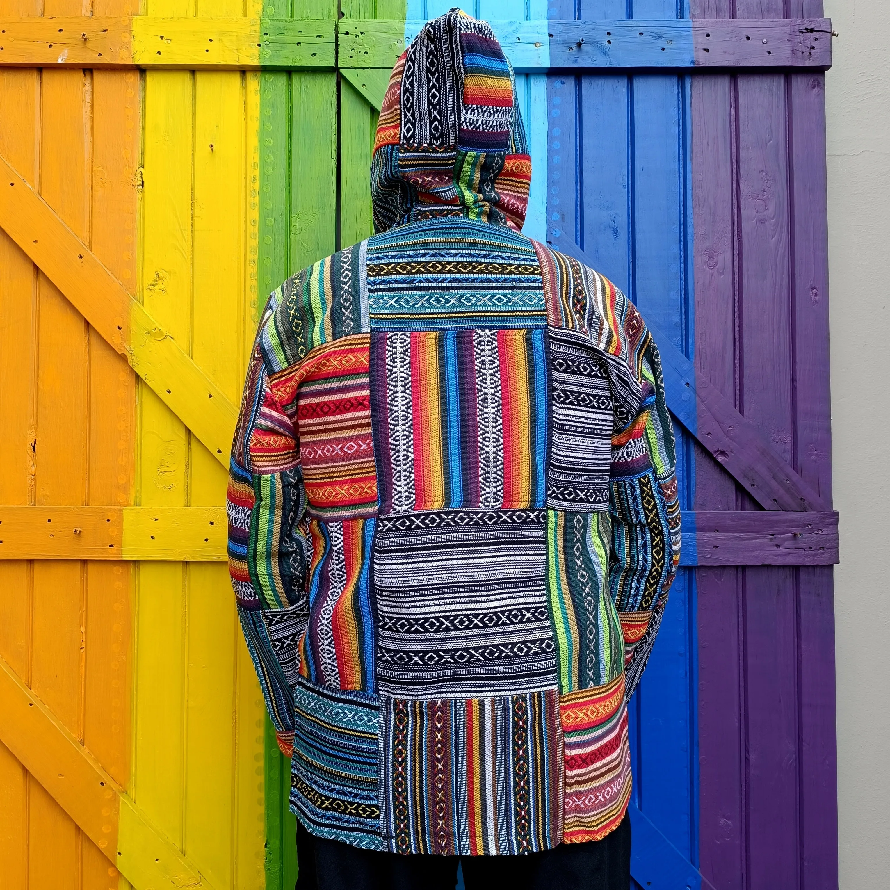 Multi Colour Funky Cotton Unisex Patchwork Gheri Hoodie