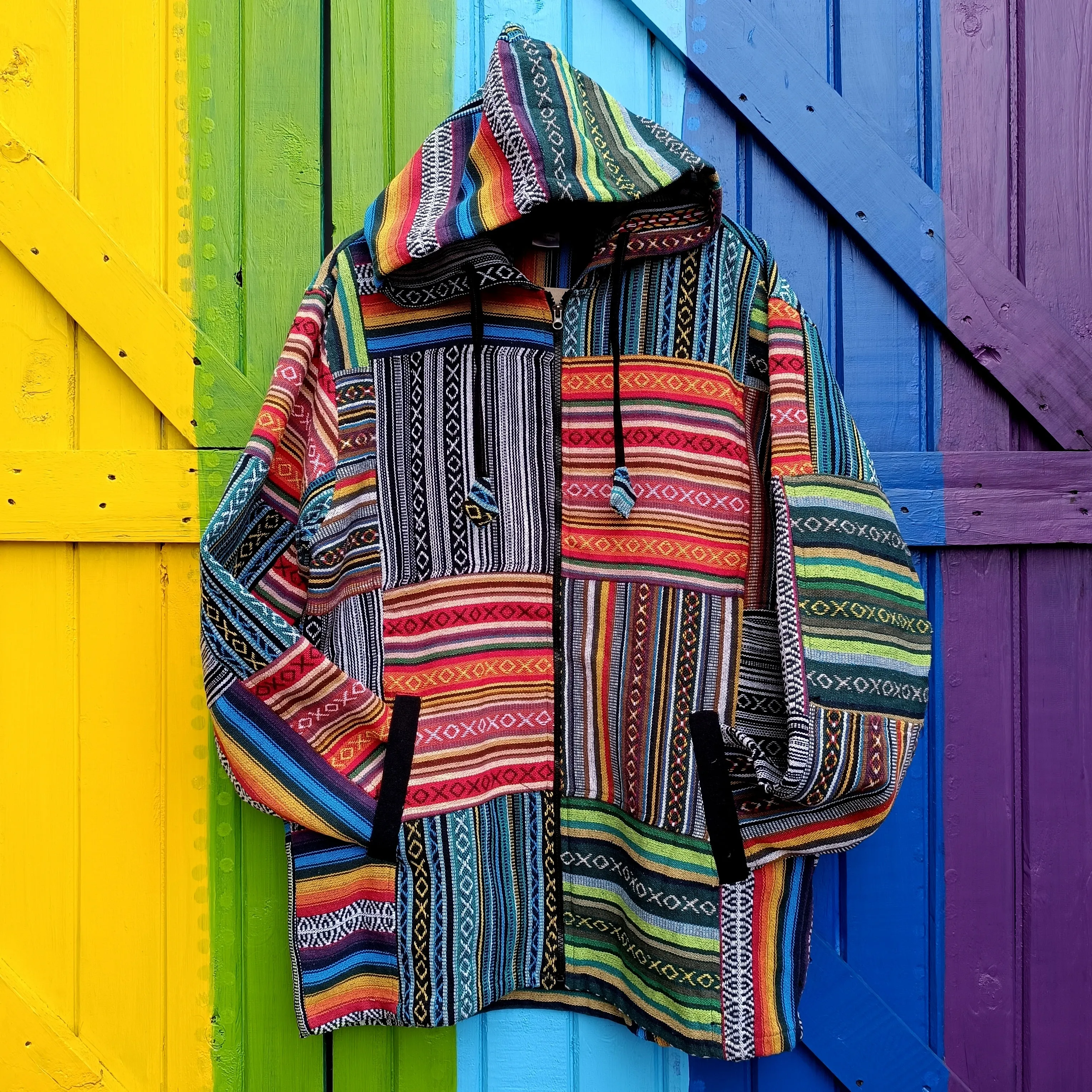 Multi Colour Funky Cotton Unisex Patchwork Gheri Hoodie