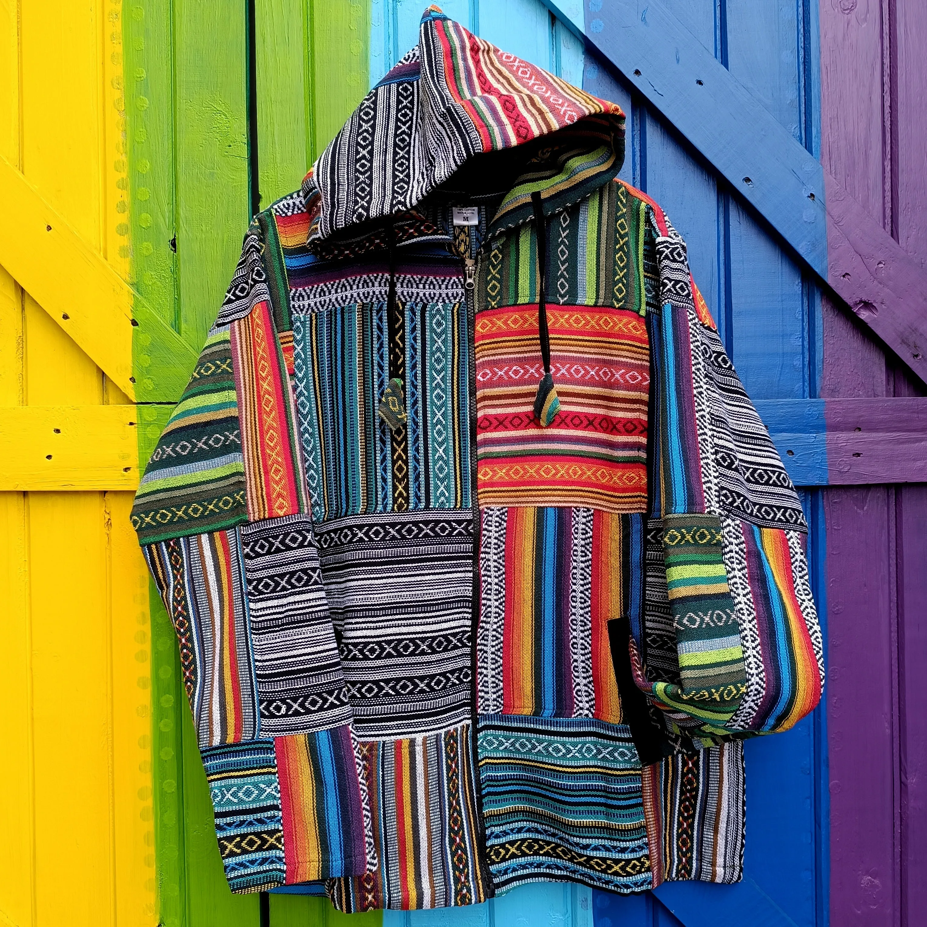 Multi Colour Funky Cotton Unisex Patchwork Gheri Hoodie