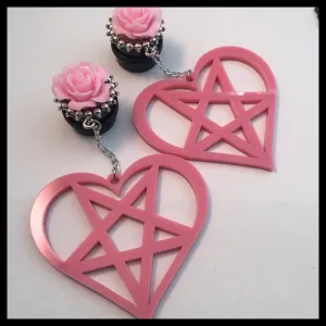 Pink Inverted Pentacle Heart Dangle Dangle Plugs