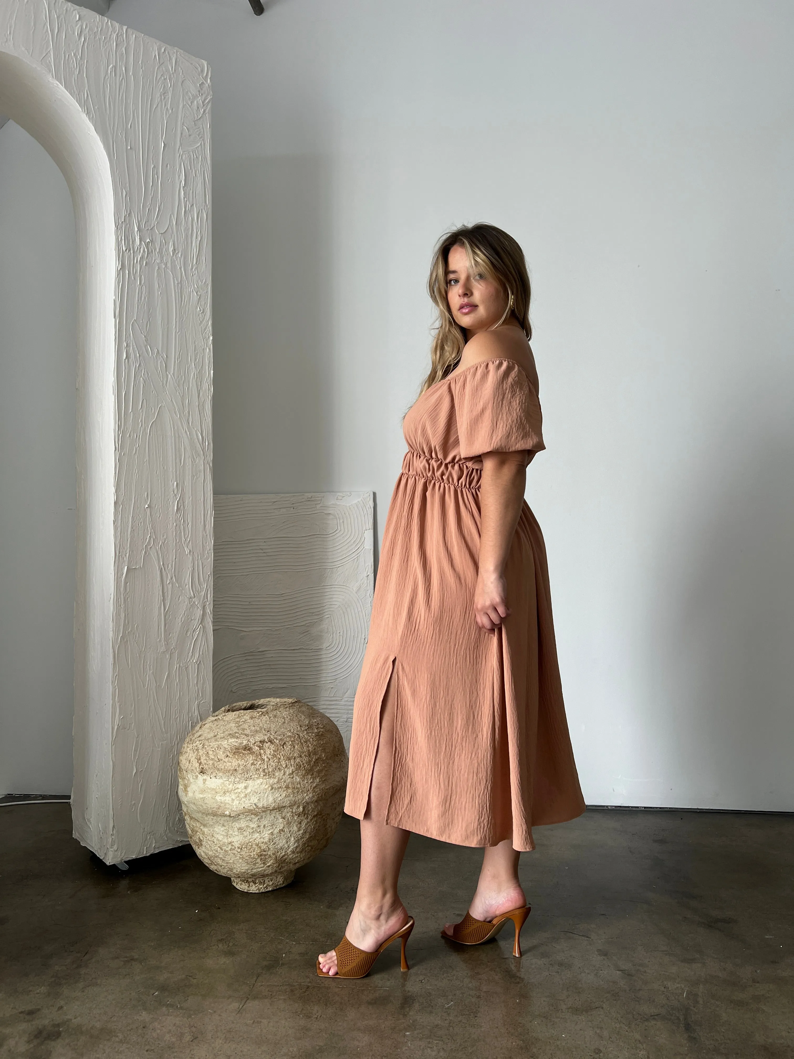Plus Size Puff Sleeve Midi Dress