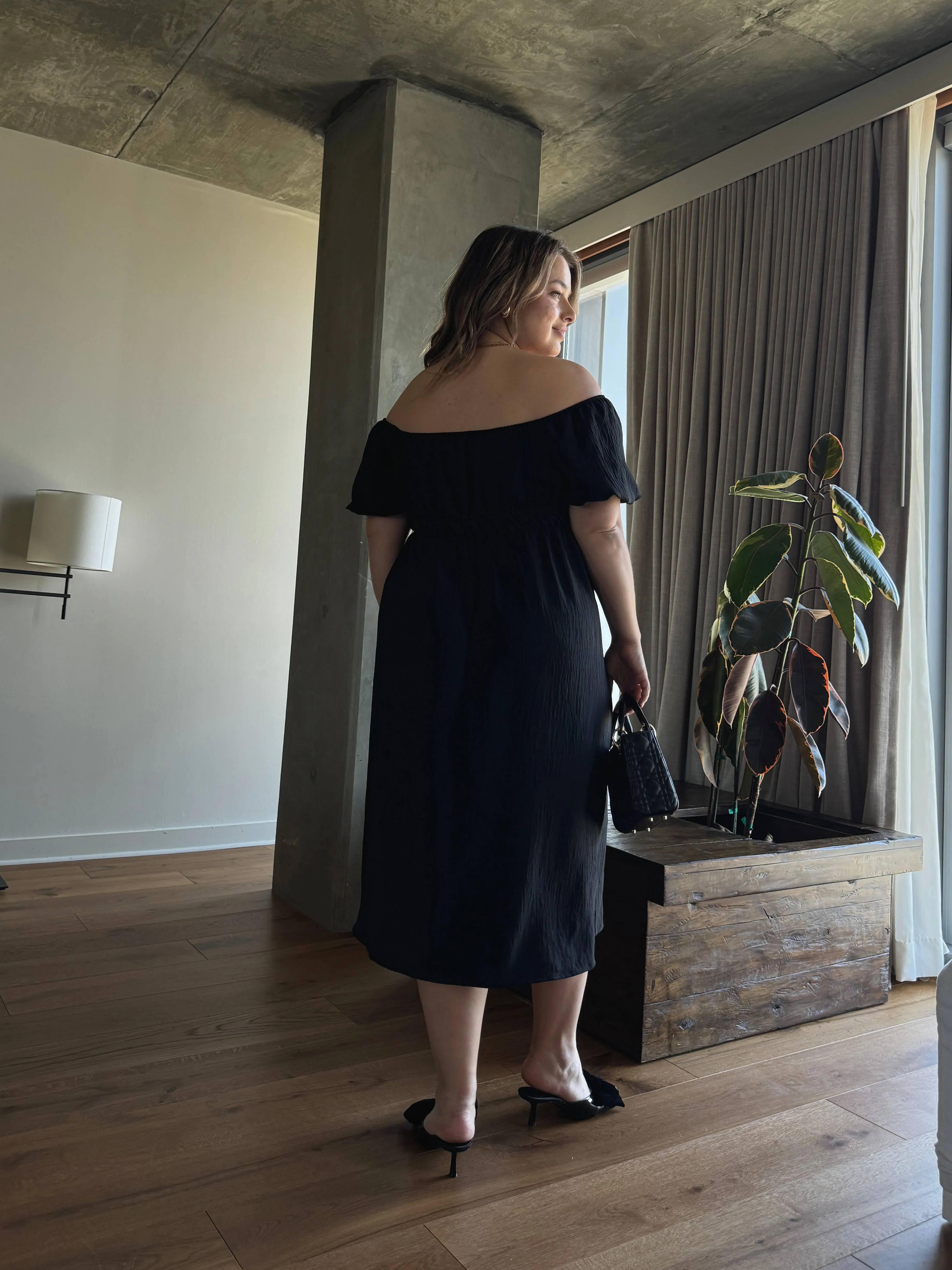 Plus Size Puff Sleeve Midi Dress