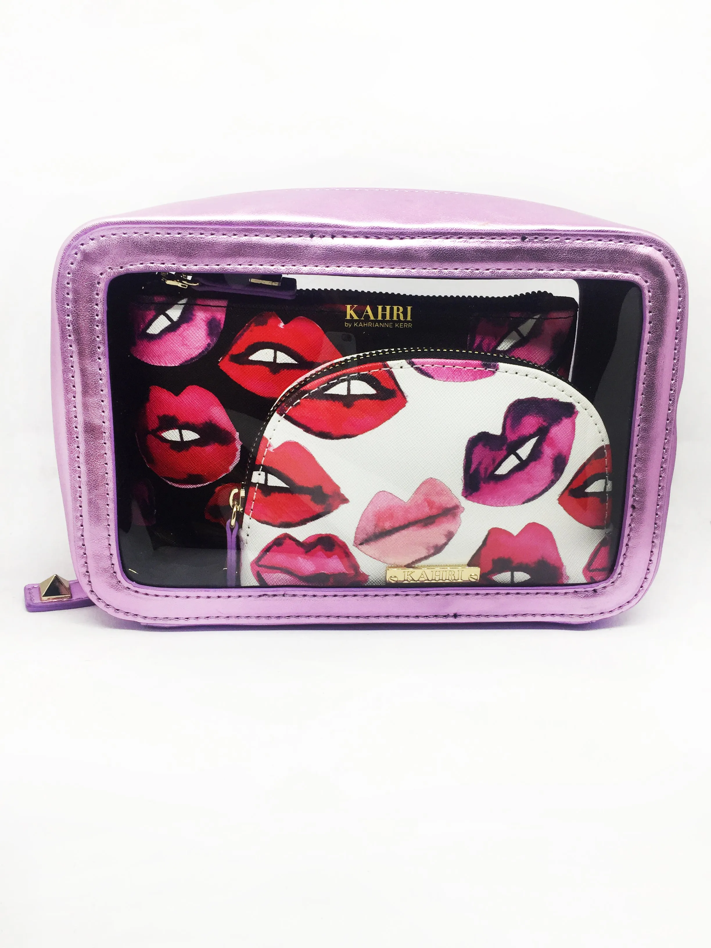 Purple Lips 3 Piece Cosmetic Bag Set