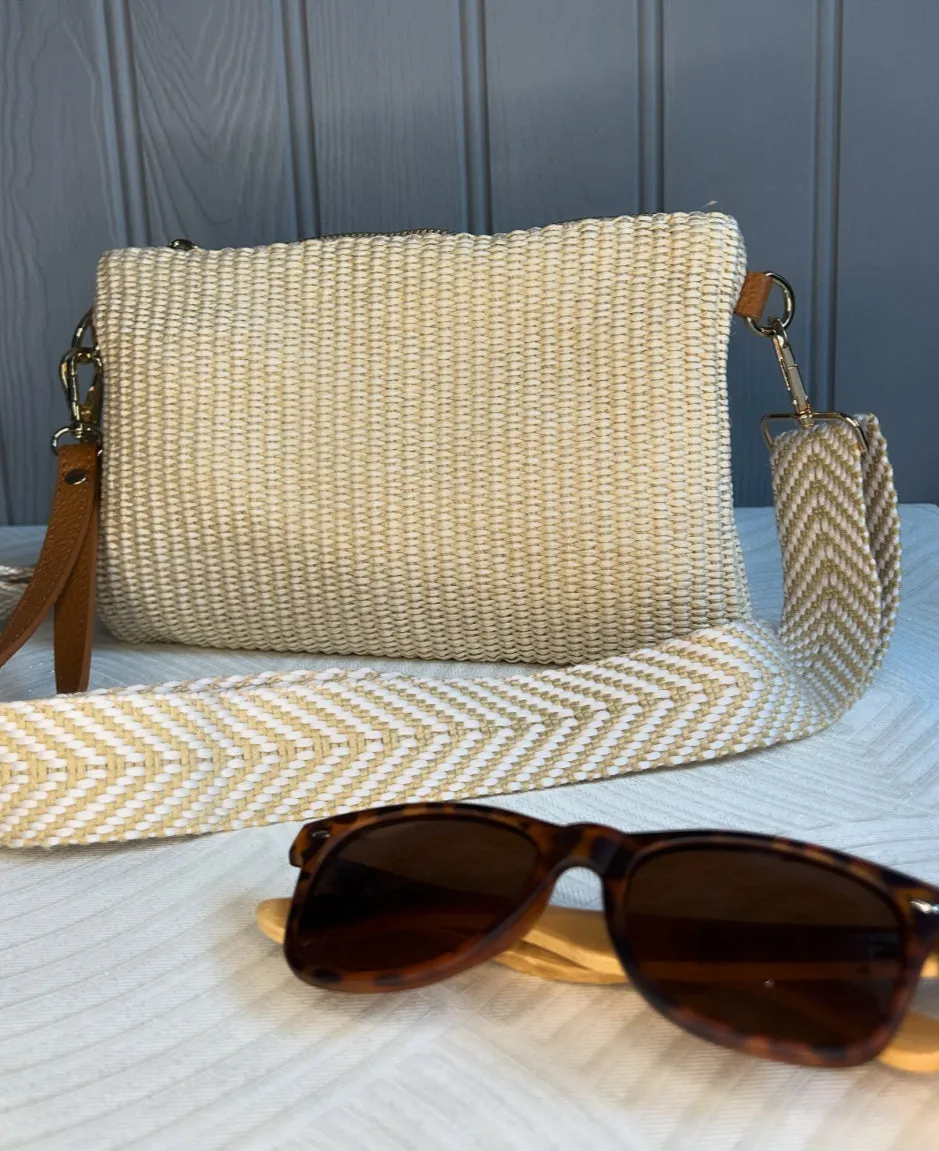Raffia Woven Crossbody / Wristlet Bags | Cream