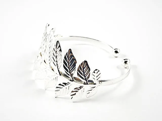 Realistic Leaves Design Shiny Metallic Brass Cuff Bangle