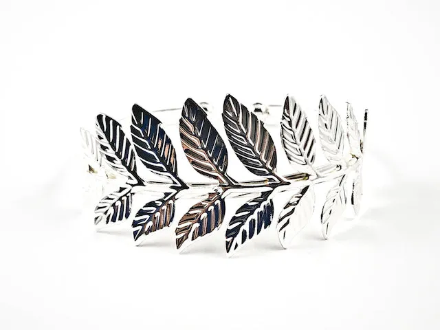 Realistic Leaves Design Shiny Metallic Brass Cuff Bangle
