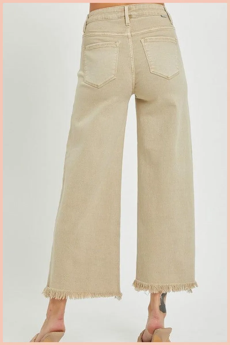 RISEN Tummy Control High Rise Cropped Wide Leg Denim