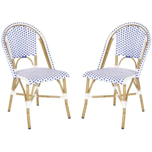 Salcha Indoor/Outdoor French Bistro Stacking Side Chairs Set of 2 - Blue/White/Light Brown