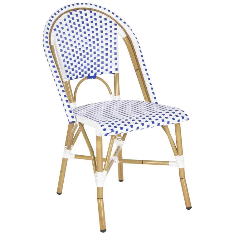 Salcha Indoor/Outdoor French Bistro Stacking Side Chairs Set of 2 - Blue/White/Light Brown