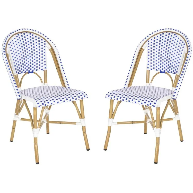 Salcha Indoor/Outdoor French Bistro Stacking Side Chairs Set of 2 - Blue/White/Light Brown