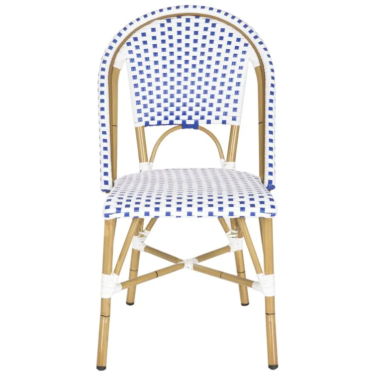 Salcha Indoor/Outdoor French Bistro Stacking Side Chairs Set of 2 - Blue/White/Light Brown